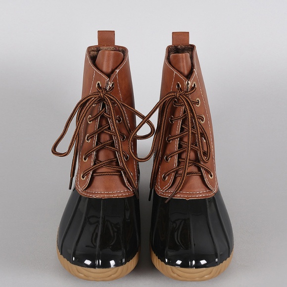 NEW🔥 Lace-Up Flat Duck Rain Boot Ankle Booties - Picture 6 of 8